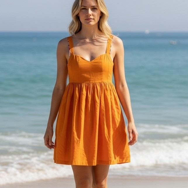 Ali Ro Anthropologie Fit Flare Dress Women 10 Orange Cupro Blend Sweetheart Mini